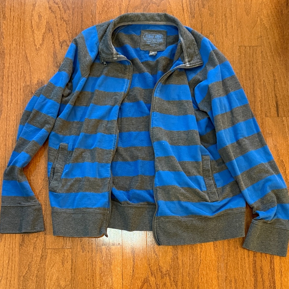 Urban Pipeline Striped Zip-Up Sweater in Blue and Gray